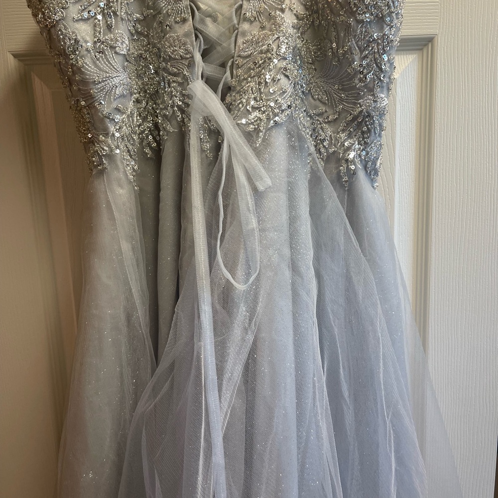 Glamorous Silver Sequin Prom Dress - Picture 2 of 7